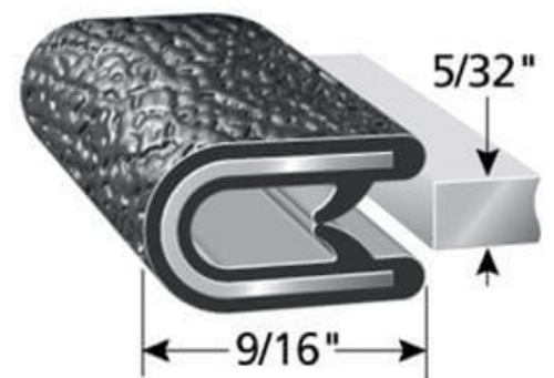 Edge Trim, Black Leather, For 5/32 In. Edge Thickness, Aluminum Clips, Sold by the foot.