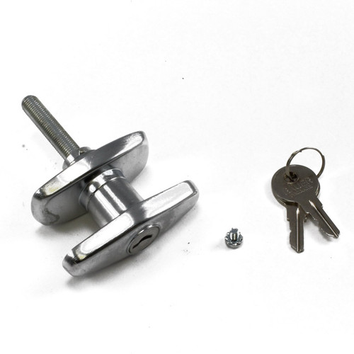 T-Handle, Zinc Die-Cast Material, Satin Chrome Finish, Clockwise Rotation, Key-Locking, Keyed 112, Blind Fastened With 8-32 Screws, 1 1/2 In. Center To Center, 5/16 In. X 2 In. Threaded Square Shaft TH-L-T305-CW-112 |Austin Hardware