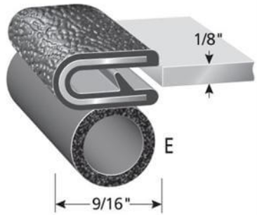 Trim-Lok Trim Seal With 7/16 In. Dia. Bulb, Black Pebble, For 1/8 In. Edge Thickness, Aluminum Clips, Bulb Location "E" , Sold by the foot. TL 4100 B3 X 1/8-E |Austin Hardware