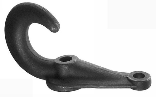 Tow hook, drop forged from quality controlled steel, lightweight with exceptional strength, with (2) mtg. Holes, 1-1/2 in. Thickness through center boss, rh, plain finish