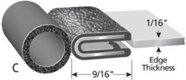 Trim-Lok Trim Seal With 7/16 In. Dia. Bulb, Black Pebble, For 1/16 In. Edge Thickness, Aluminum Clips, Bulb Location "C" , Sold by the foot. TL 4100 B3 X 1/16-C |Austin Hardware