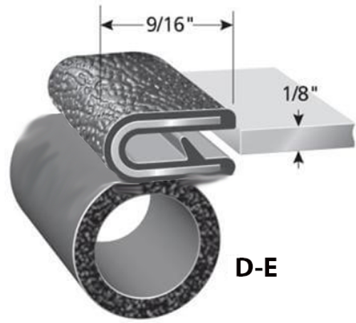 Trim Seal With 5/8 In. Dia. Bulb, Black Pebble, For 1/8 In. Edge Thickness, Aluminum Clips, Bulb Location "D-E", Sold by the foot.