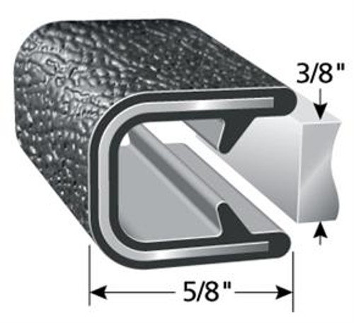 Edge Trim, Black Leather, For 3/8 In. Edge Thickness, Aluminum Clips,  Sold by the foot.
