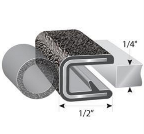 Trim Seal With 5/8 In. Dia. Bulb, Black Pebble, For 1/4 In. Edge Thickness, Aluminum Clips, Bulb Location "C", Sold by the foot. - 1