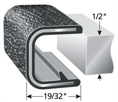Flexible Black Pvc Edge Trim With Individual Internal Aluminum Clips And Gripping Tongue To Provide A Stronger Grip.  19/32 Leg Length.  Grips Edges 1/2 Thick, Sold by the foot.