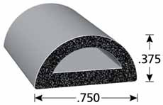 Rubber D-Shaped Seal, Epdm Rubber, .750 In. W X .375 In. H, General Acrylic Pressure Sensitive Adhesive, Sold by the foot.