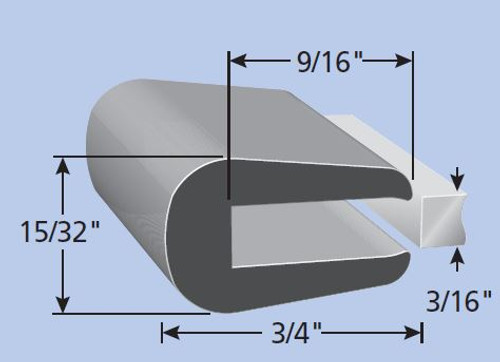 Rubber Edge Trim For 3/16 In. Thickness, Neoprene Rubber, Sold by the foot.