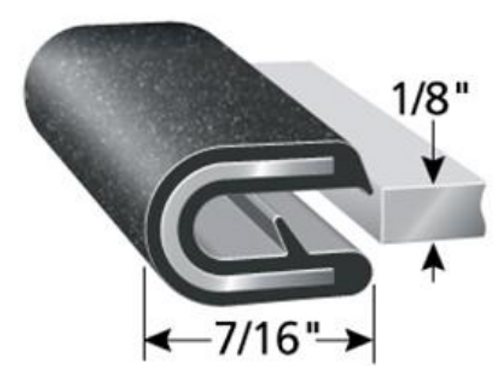 Edge Trim, Black Sand, For 1/8 In. Edge Thickness, Aluminum Clips, Sold by the foot.