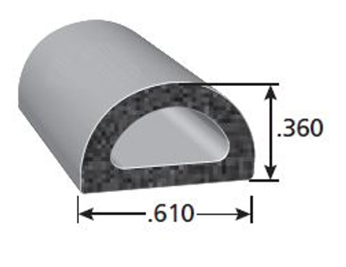 Rubber D-Shaped Seal, Epdm Rubber, .625 In. W X .375 In. H, 3m Bonded Tape System, Sold by the foot.
