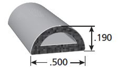 D Rubber Seal, Black, General Acrylic Psa Adhesive, .500 In. W X .190 In. H , Sold by the foot.