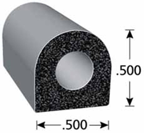 D-Shaped Neoprene Gasket, .50 In. Tall X .50 In. Wide With 3m Standard Pressure Sensitive System, Sold by the foot.