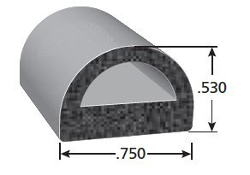 Rubber D-Shaped Seal, Epdm Rubber, .750 In. W X .500 In. H, General Acrylic Pressure Sensitive Adhesive, Sold by the foot.