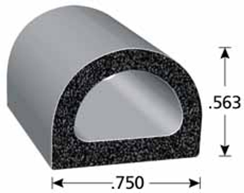 Rubber D-Shaped Seal, Epdm Rubber, .750 In. W X .563 In. H, General Acrylic Pressure Sensitive Adhesive, Sold by the foot.