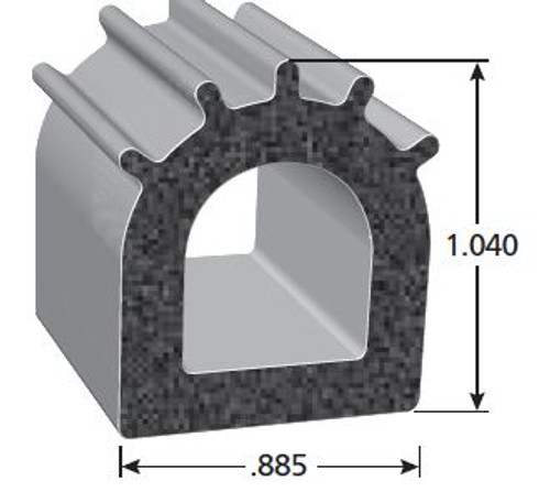 D-Shaped Epdm Sponge Rubber, .875 In. Wide X 1.031 In. Tall With Ribs, Standard Pressure Sensitive Tape, Sold by the foot.