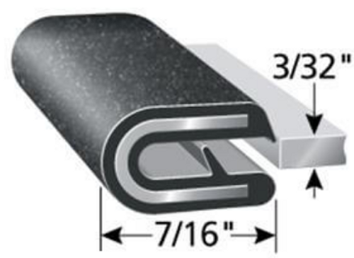 Edge Trim, Black Sand, For 3/32 In. Edge Thickness, Aluminum Clips, Sold by the foot.