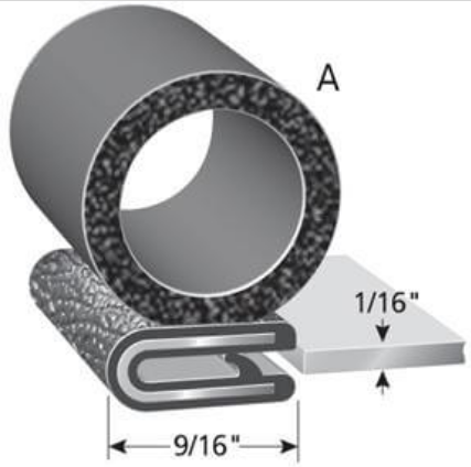 Trim-Lok Trim Seal With 3/4 In. Dia. Bulb, Black Pebble, For 1/16 In. Edge Thickness, Aluminum Clips, Bulb Location "A", Sold by the foot. TL 7100 B3 X 1/16-A |Austin Hardware