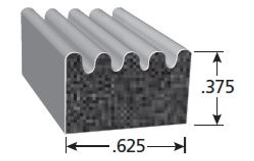 Rubber Seal, Ribbed Epdm Rubber, General Acrylic Pressure Sensitive 3/8 High X 5/8 Wide With Adhesive, Sold by the foot.