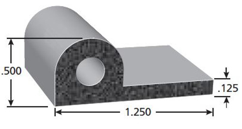 P-Shaped Neoprene Gasket, .50 In. Tall X 1.25 In. Wide With Standard Pressure Sensitive Tape, Sold by the foot.