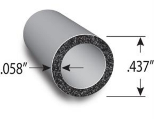 Rubber Tubing, Round, .437 In. Diameter, .364 In. Inside Diameter, .058 In. Wall Thickness, No Tape, Sold by the foot.