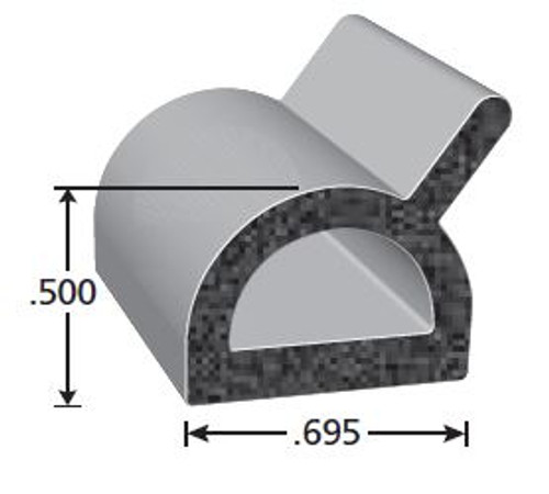 D Rubber Seal, Black, General Acrylic Psa Adhesive, .694 In. W X .500 In. H , Sold by the foot.
