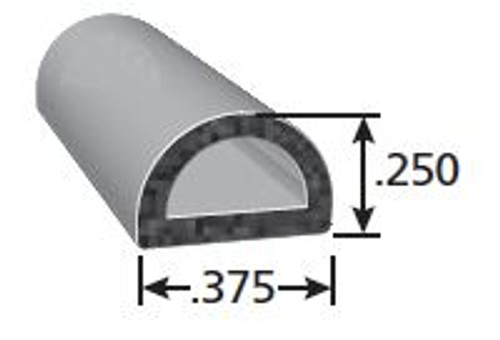Rubber D-Shaped Seal, Epdm Rubber, .375 In. W X .250 In. H, 3m Bonded Tape System, Sold by the foot.