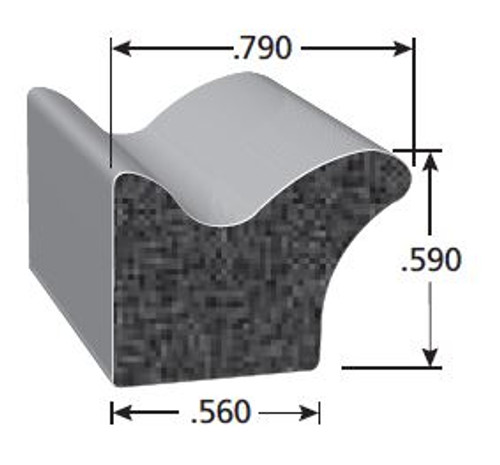 Rubber J-Shaped Seal, Epdm Rubber, .750 In. W Overall X .625 In. H Overall, 3m Bonded Tape System, Sold by the foot.