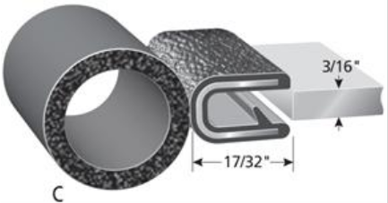 Trim-Lok Trim Seal With 3/4 In. Dia. Bulb, Black Pebble, For 3/16 In. Edge Thickness, Aluminum Clips, Bulb Location "C", Sold by the foot. TL 7100 B3 X 3/16-C |Austin Hardware
