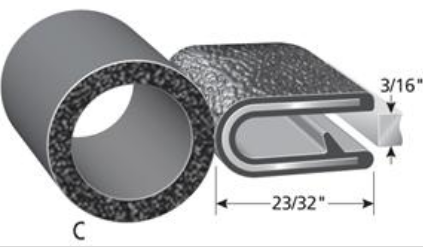 Trim-Lok Trim Seal With 3/4 In. Dia. Bulb, Black Pebble, For 3/16 In. Edge Thickness, Aluminum Clips, Bulb Location "C", Sold by the foot. - 1 TL 7375 B3 X 3/16-C |Austin Hardware