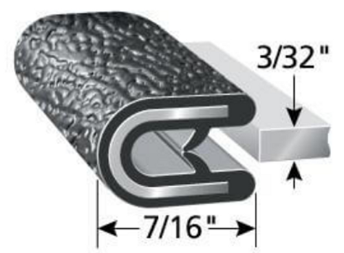 Edge Trim, Black Leather, For 3/32 In. Edge Thickness, Aluminum Clips, Sold by the foot.