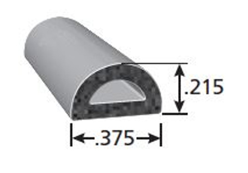 Rubber D-Shaped Seal, Epdm Rubber, .375 In. W X .218 In. H, 3m Bonded Tape System, Sold by the foot.