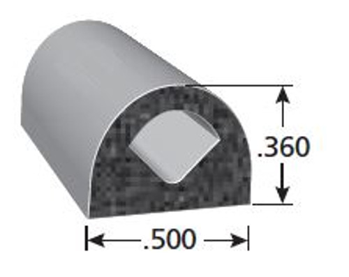 D Rubber Seal, Black, General Acrylic Psa Adhesive, .500 In. W X .360 In. H , Sold by the foot.