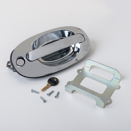 TriMark - Remote pull handle, non-handed, copper-nickel nickel chrome, left hand pivot actuation, standard lock cam, mounting bracket