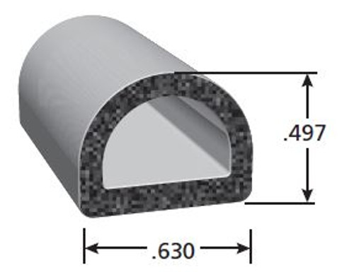 D Rubber Seal, Black, 3m Bonded Tape System Adhesive, .630 In. W X .497 In. H, Sold by the foot.