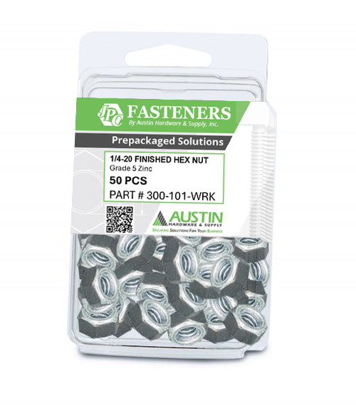 300-101-WRK 1/4-20 FINISHED HEX NUT GRADE 5 ZINC 50PKG Austin Hardware & Supply