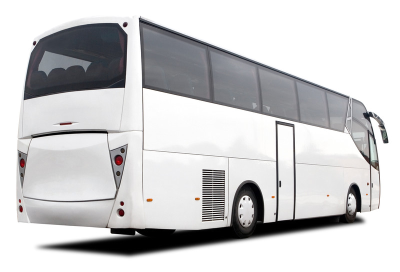 Exterior of white bus