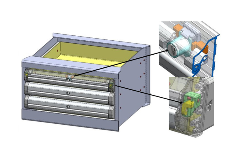 Drawing of the front drawer release locking option