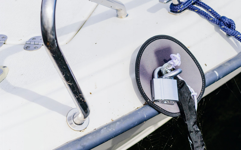 Close up of padlock on boat 