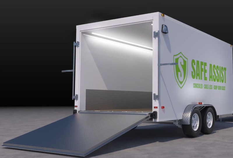 Austin Hardware trailer with Safe Assist installed on open trailer door