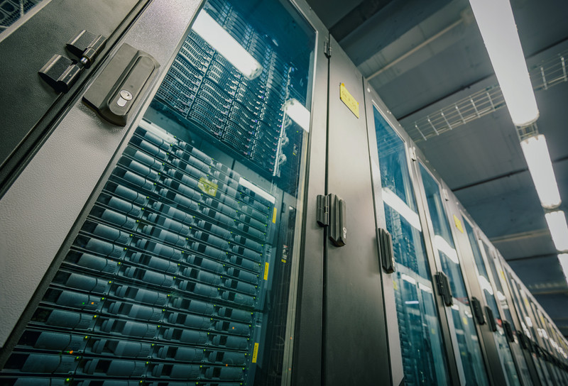Latches on row of server cabinets