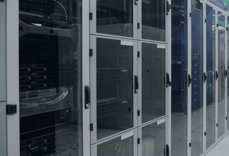 Server room showing doors with handles and hinges