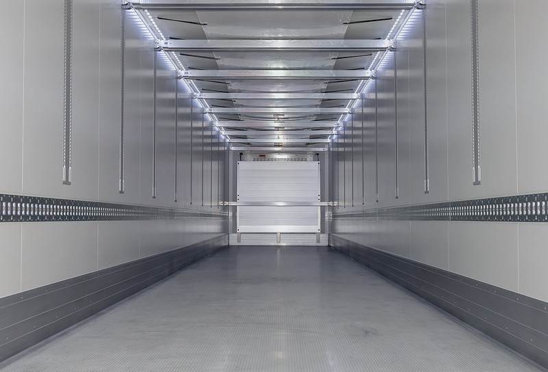 Inside of cargo trailer showing rivets in panels