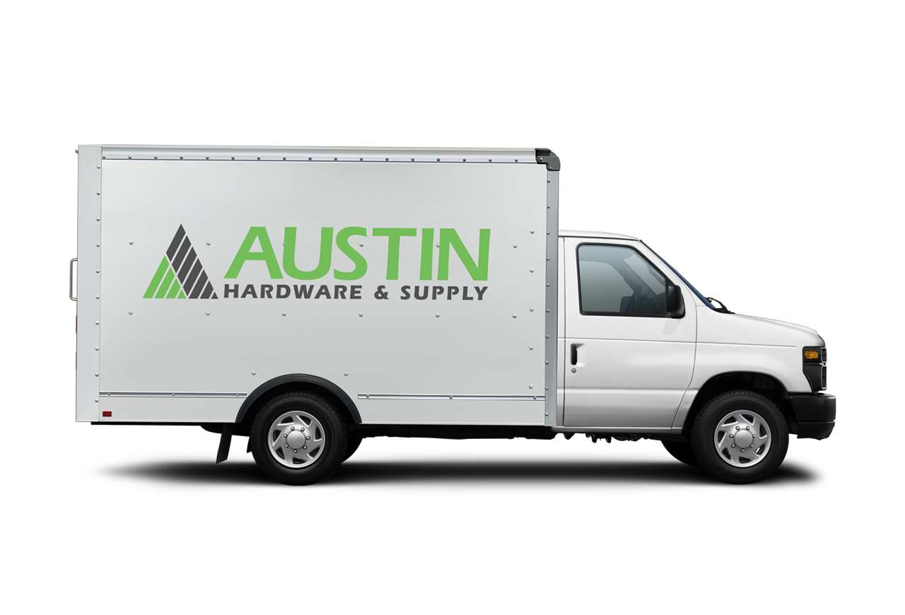White truck with Austin logo