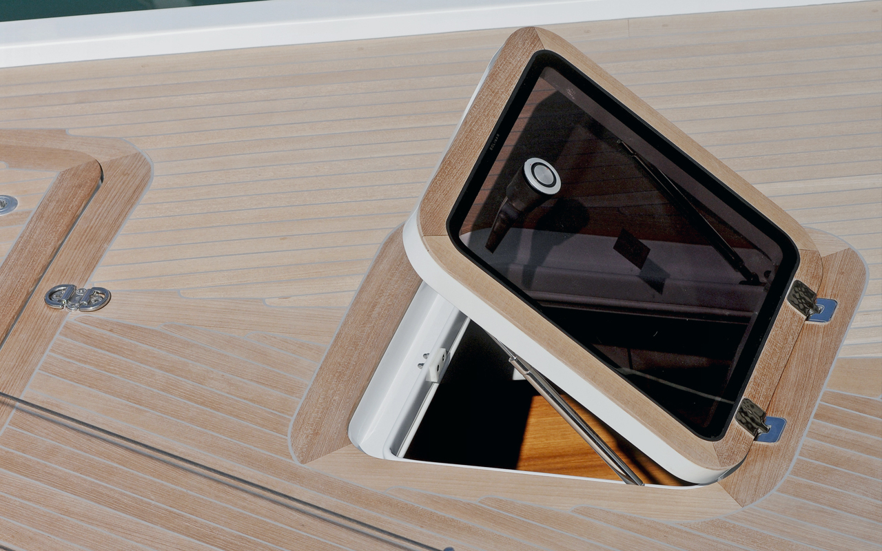 Window open on boat showing gas spring or strut