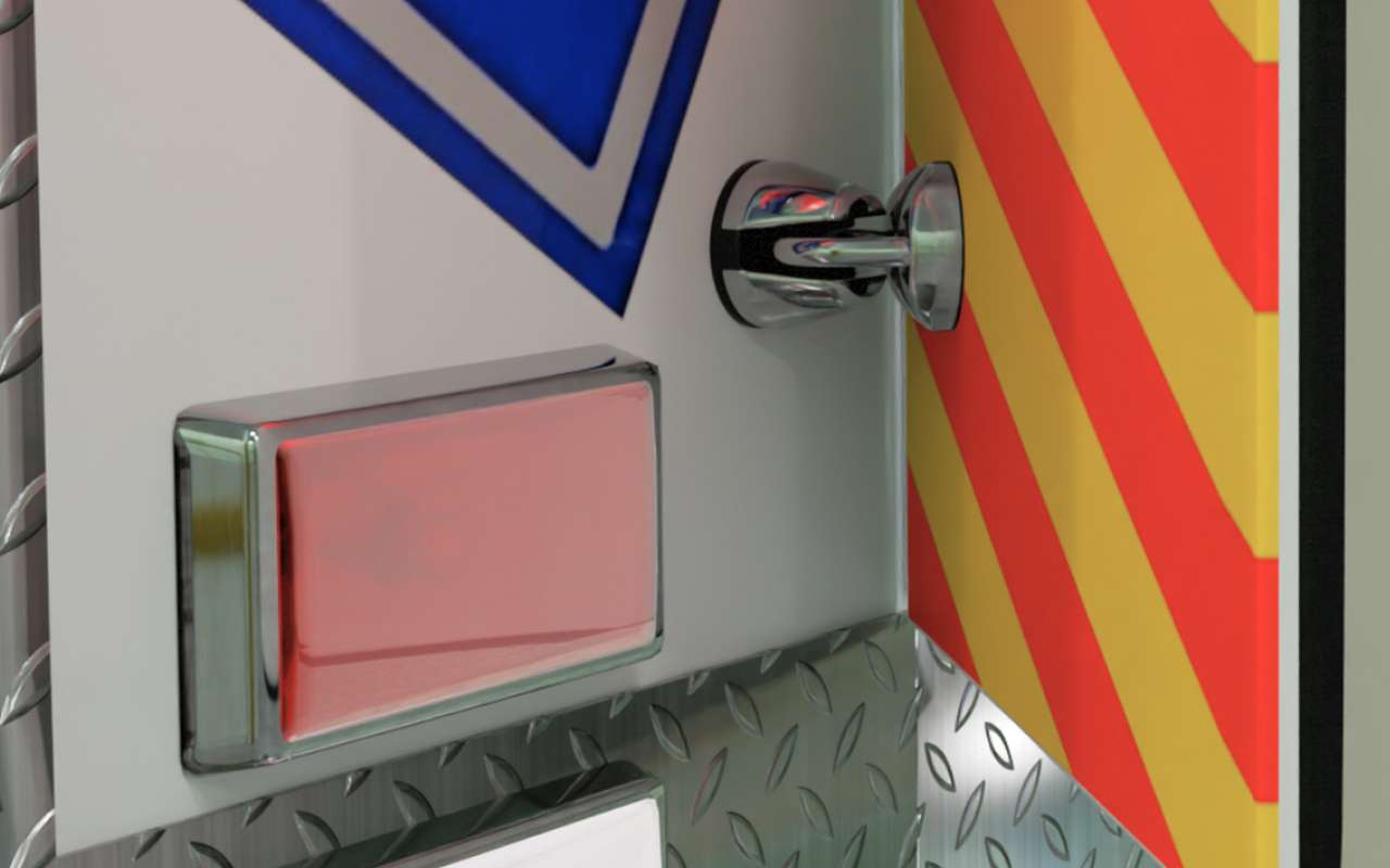 Close up of door grabber holding ambulance door open
