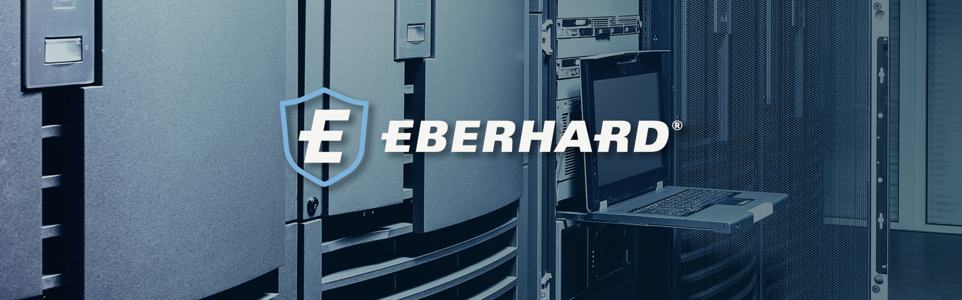 Eberhard logo over server room background