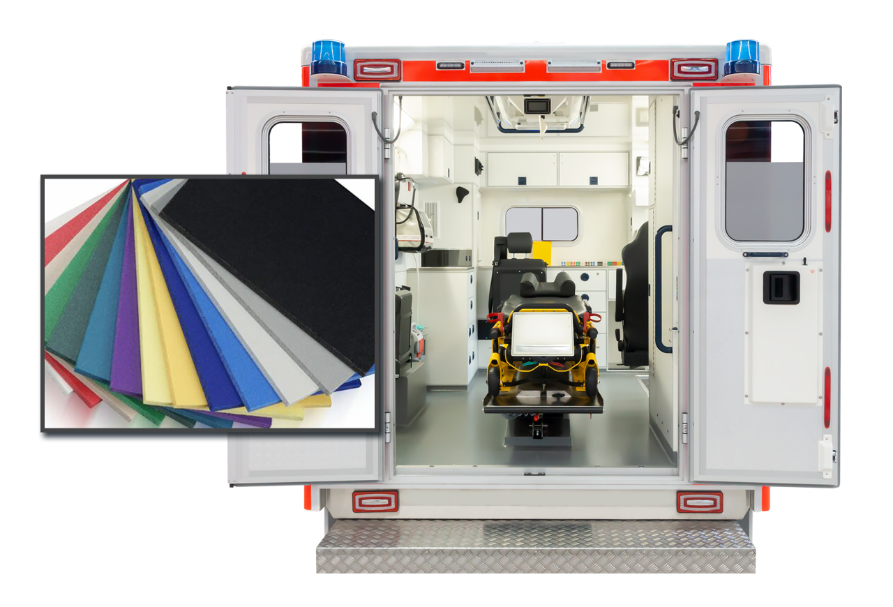 Interior or ambulance and array of subfloor color options