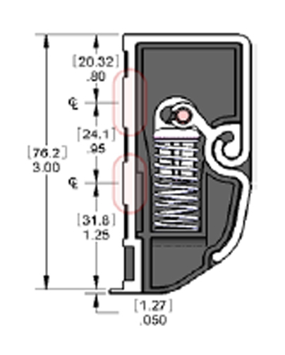 Drawing of cross section of drawer slide release system