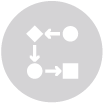 Icon with elements showing a process flow