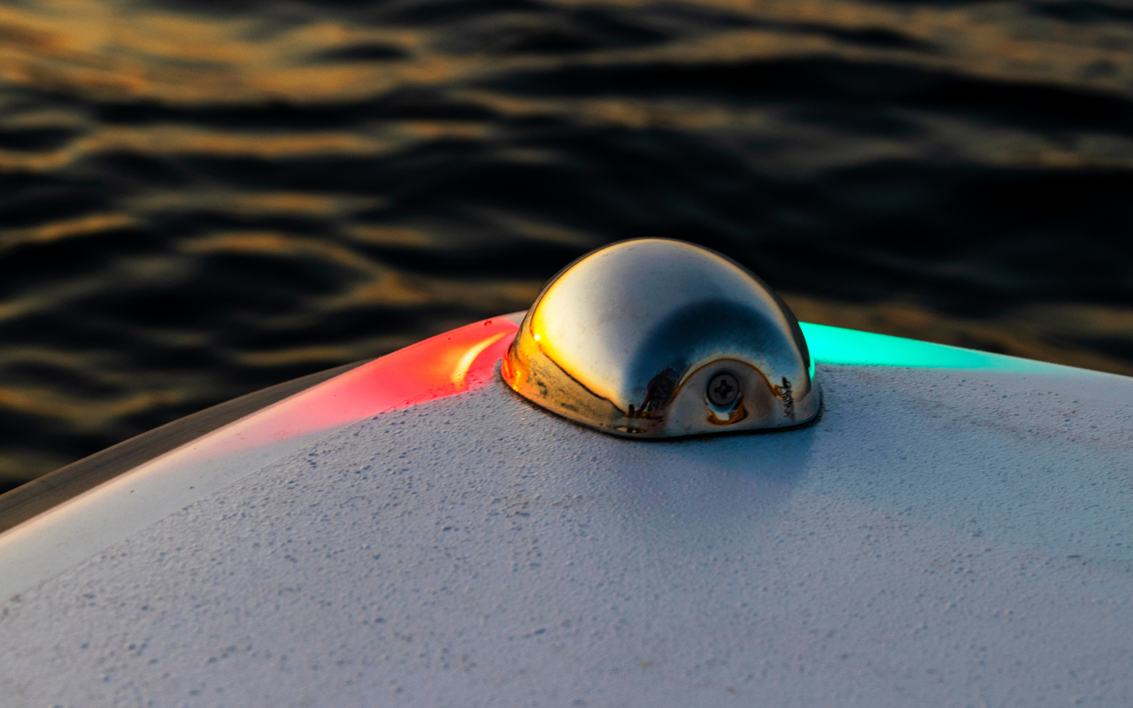 Directional lights on the front of a boat