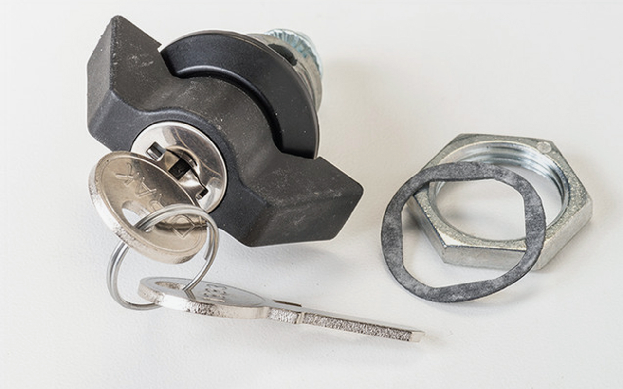 Quarter turn latch with parts on white background
